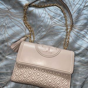 Tory Burch Nude Fleming Leather Shoulder Bag